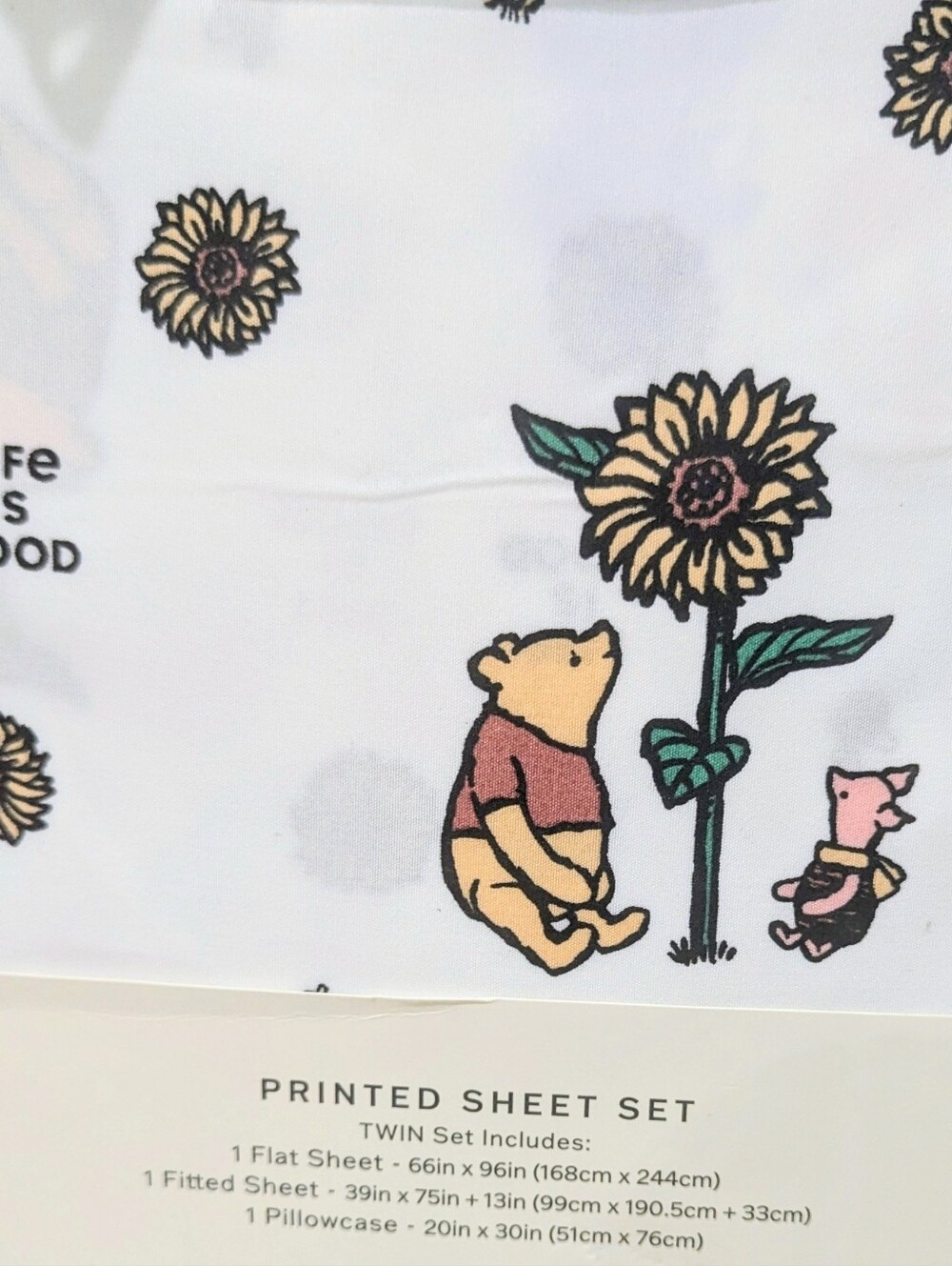 🌻3pc Life Is Good Vintage Style Sunflower Winnie the Pooh TWIN Sheet Set